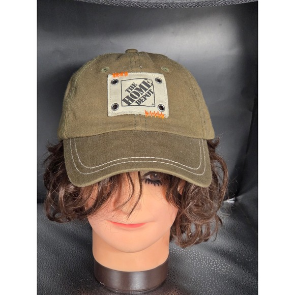 The Home Depot Other - The Home Depot Hat Olive Green Canvas Rivet Patch Strapback Distressed Dad Cap